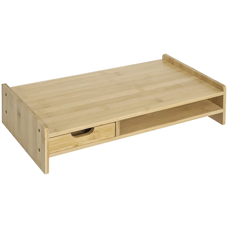 HOMCOM Suport pentru Monitor cu Spațiu pentru Mouse și Tastatură și Raft de Depozitare, 49x25,5x11,5 cm, Natural | Romania