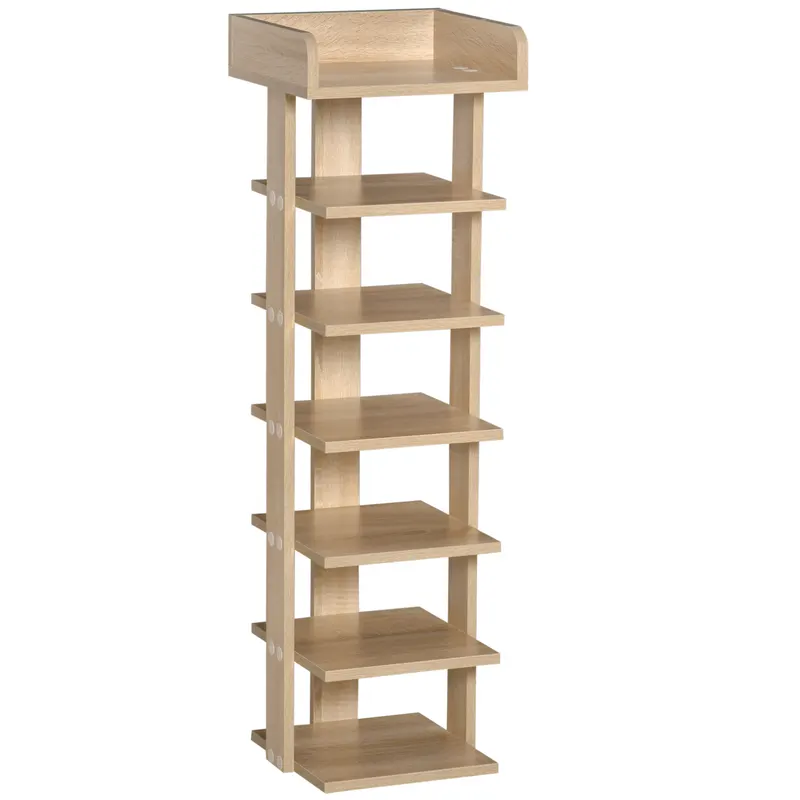 HOMCOM Dulap pentru pantofi din Lemn pentru Hol, Raft pentru 6 Pantofi cu Spatiu de depozitare, 32x30x104cm, stejar | Romania