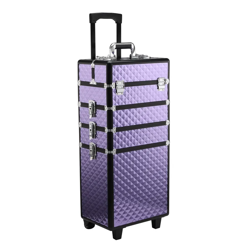 HOMCOM Valiza Make Up Profesionala din Aluminiu Mov cu Trusa Detasabila 33.5 x 23 x 76/95.5cm | Romania