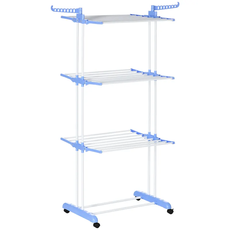 Uscator de rufe extensibil HOMCOM pe 4 niveluri cu 4 roti, din otel si pp, 73x64x177 cm, Albastru si Argintiu | Romania