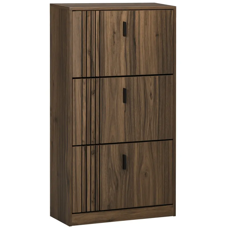 HOMCOM Dulap pentru Pantofi, Organizator de Pantofi cu 3 Sertare si Rafturi Reglabile pentru 18 Perechi, 63x24x114 cm, Nuc | Romania