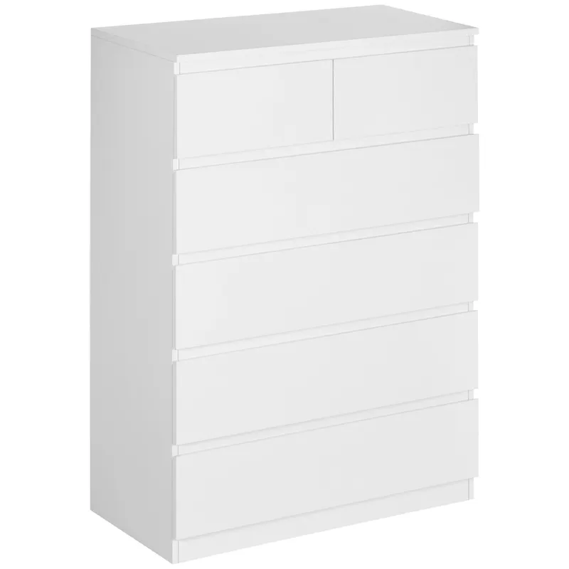 HOMCOM Comodă, Dulap de Depozitare cu 6 Sertare pentru Dormitor, Living, 80x39x115 cm, Alb | Romania