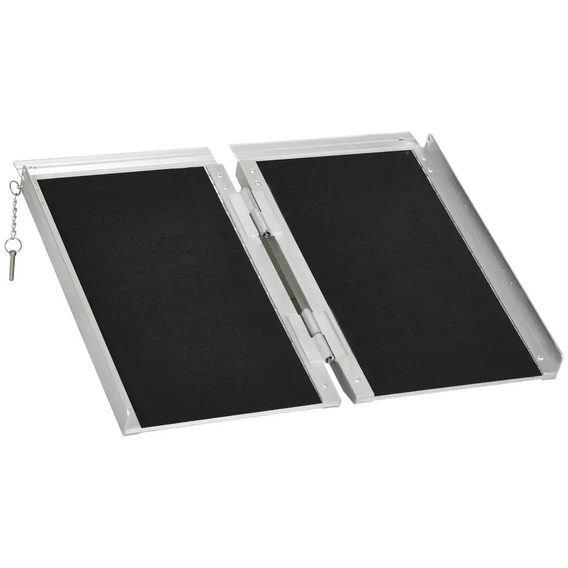 HOMCOM Rampă pentru Scaun cu Rotile Pliabilă din Aluminiu Texturat, Rampă Portabilă pentru Prag de 5 cm, 60x72x5 cm, Argintiu | Romania