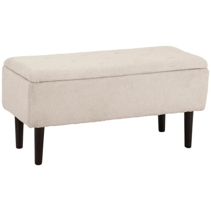 HOMCOM Scaun Modern cu Spațiu de Depozitare și Picioare din Lemn, Scaun Tapițat pentru Living sau Dormitor, 95x38x45 cm, Bej | Romania