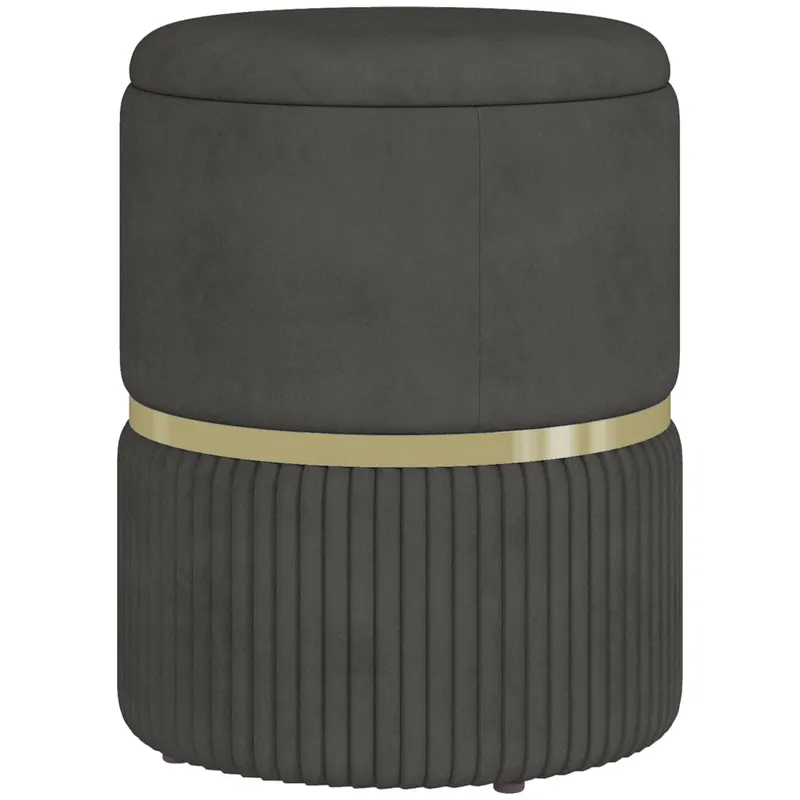 HOMCOM Puf rotund, Taburet tapitat cu spatiu de depozitare, Gri | Romania