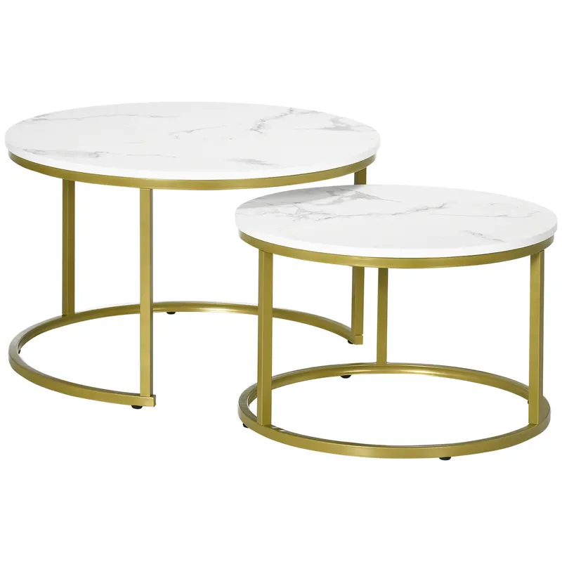 HOMCOM Set de 2 mese rotunde, set de masute de cafea stivuite cu cadru metalic pentru camera de zi, alb | Romania