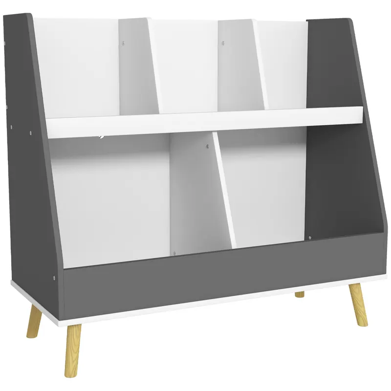 HOMCOM Raft de Depozitare pentru Jucării, Raft în 2 Niveluri pentru Jucării cu 5 Compartimente, 80x34x72.5 cm, Gri | Romania
