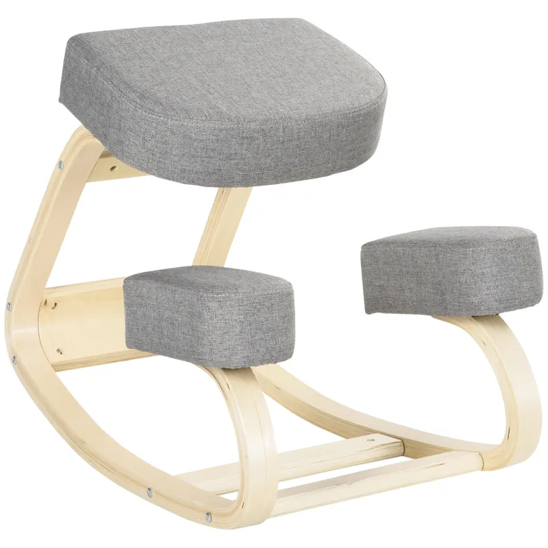 Vinsetto Scaun ergonomic din lemn cu perna captusita din spuma de cauciuc, 51x69x58, Gri | Romania