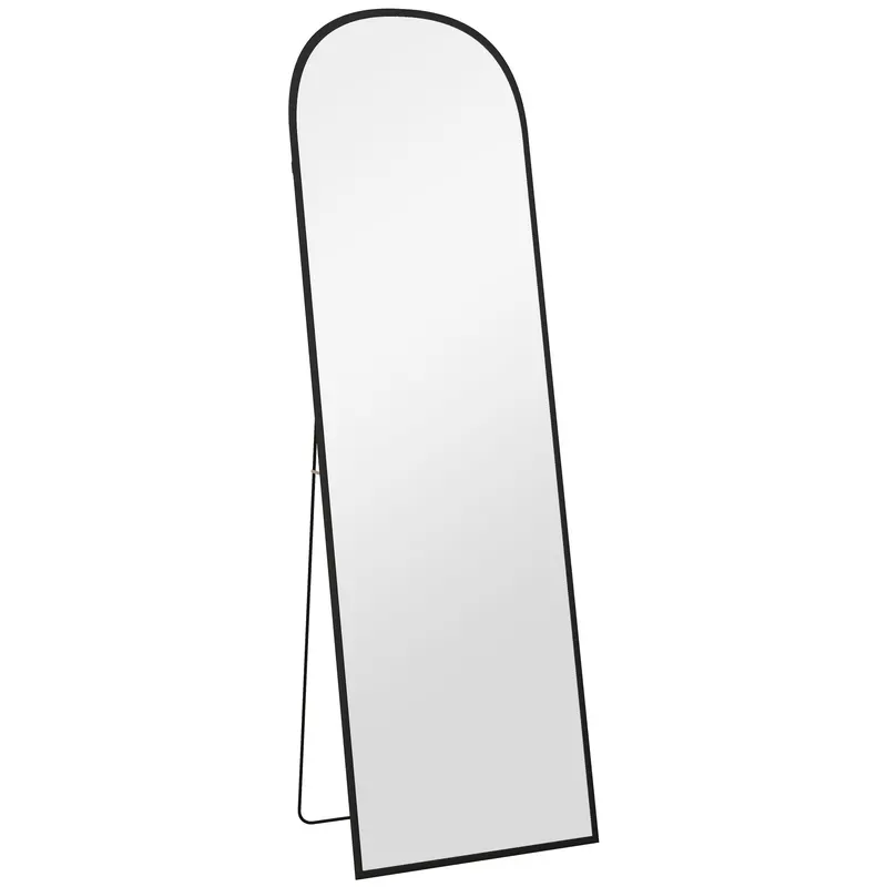 HOMCOM Oglindă de Podea și Perete, Oglindă Modernă cu Structură din Aliaj de Aluminiu și Suport Pliabil, 50x161.5 cm, Negru | Romania