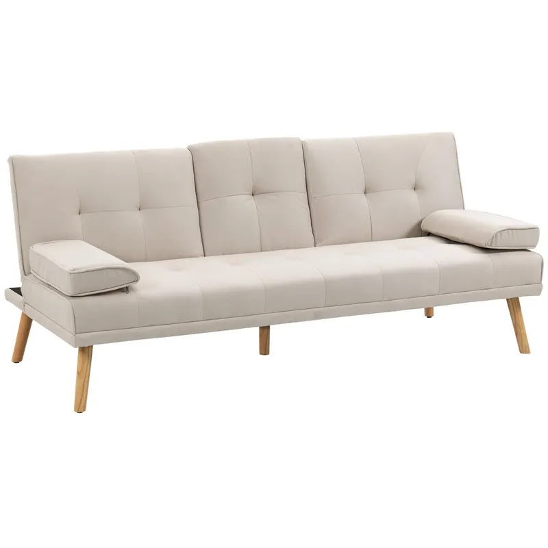 HOMCOM Canapea extensibila extensibila cu 3 locuri in stil scandinav, cu 2 cotiere detasabile si tapiterie, bej | Romania