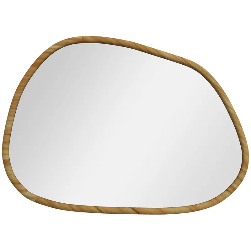 HOMCOM Oglindă Neregulară de Perete, Oglindă cu Cadru din Lemn, Oglindă Decorativă, 70x2.1x50 cm, Lemn Natural | Romania