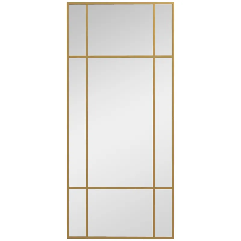 HOMCOM Oglindă de Perete Dreptunghiulară, Oglindă Tip Fereastră cu Cadru Metalic, Oglindă Decorativă Suspendată, 110x2x50 cm, Auriu | Romania