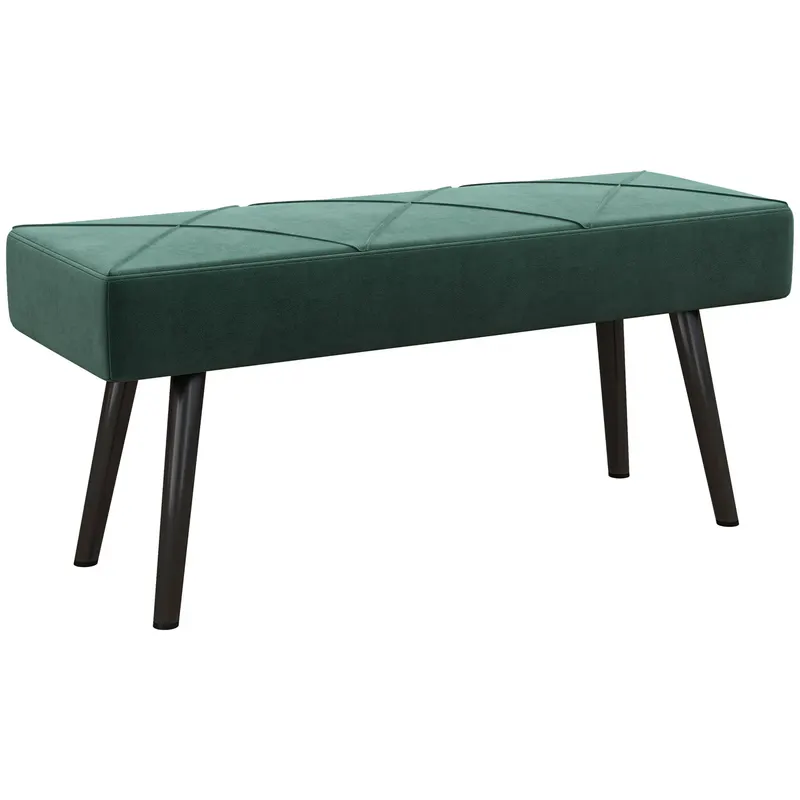 HOMCOM Bancă pentru Capătul Patului, Bancă cu Picioare din Oțel și Țesătură cu Efect de Catifea, 100x36x45 cm, Verde | Romania