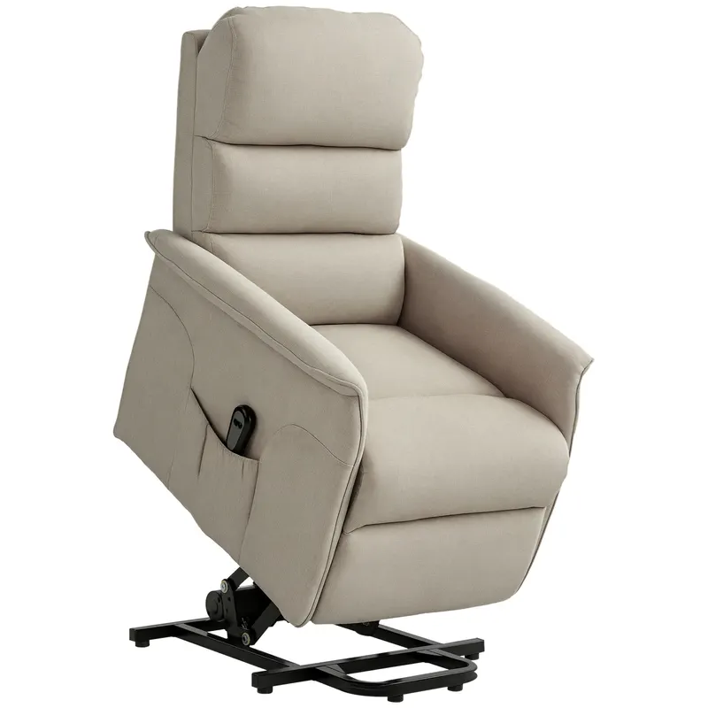 HOMCOM Scaun Electric Rabatabil cu Taburet, Fotoliu Relax cu Telecomandă, Roți și Buzunar, 66x90x96 cm, Bej | Romania