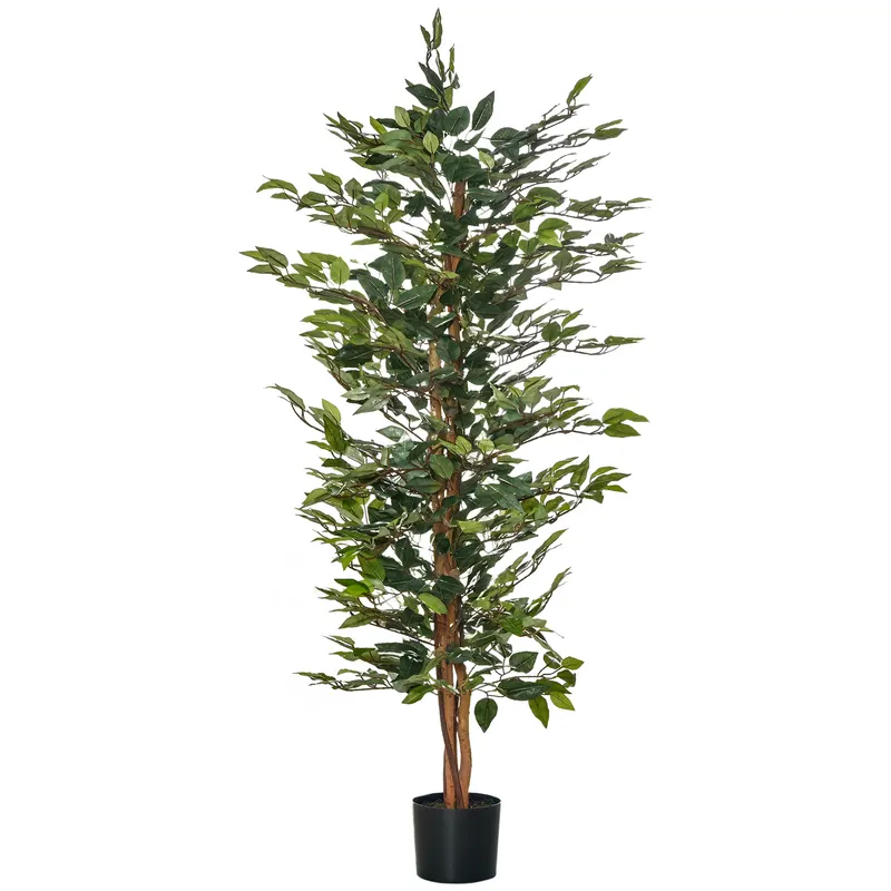 HOMCOM Plantă Ficus Falsă, Plantă Înaltă de 150cm, Plantă Artificială Decorativă pentru Interior și Exterior, Ø17x14.5 cm, Verde | Romania