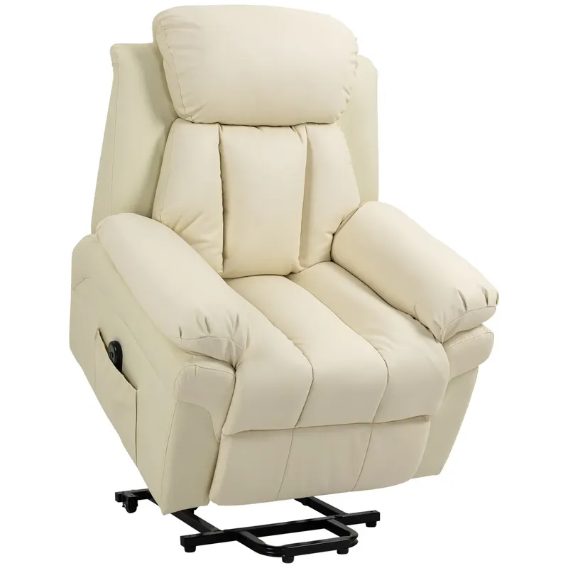 HOMCOM - Fotoliu Rabatabil cu Ridicare Electrica, Fotoliu Relax cu Capitonaj Gros si Telecomanda, 96x93x105 cm, Crem | Romania
