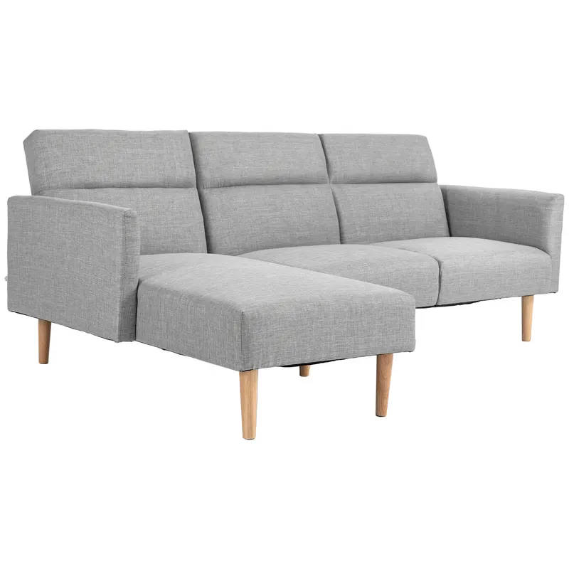 HOMCOM Canapea Extensibila cu 3 Locuri, Canapea pe Colt din Tesatura Gri cu Spatar Reglabil, Stil Scandinav, 207x146x80cm | Romania