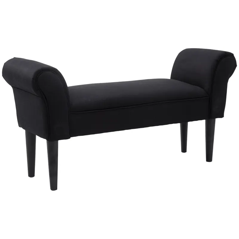 HOMCOM Bancă de Capăt de Pat cu Cotiere Rulate, Bancă Căptușită pentru Dormitor, 102x36x51 cm, Negru | Romania