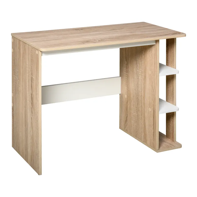 HOMCOM Birou Modern pentru Computer cu Raft cu 3 Etajere, Birou Modern din Lemn, 100x44x74 cm, Natural | Romania