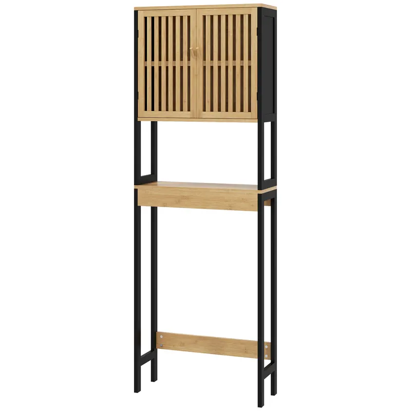 HOMCOM Dulap Baie cu Economie de Spațiu, Dulap Deasupra Toaletei cu 2 Uși și Raft Deschis, 60x21,5x172 cm, Lemn Natural | Romania