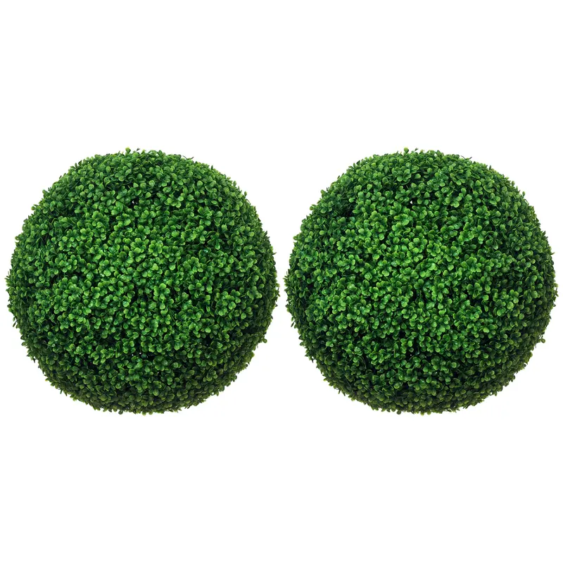 HOMCOM Set de 2 Bile Artificiale, Bile de Arbori Topiari din Buxus, Plante False de Interior în Aer Liber pentru Casă, Ø50cm, Verde | Romania