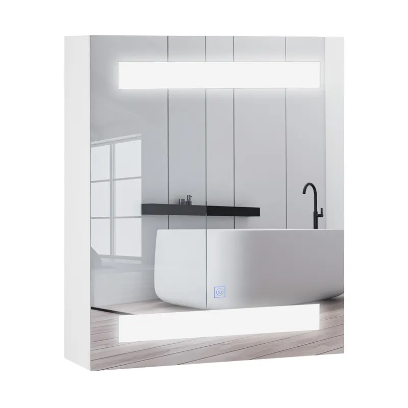 HOMCOM Dulap Baie cu 1 Usa Basculanta Oglinda si Lumini LED 60 x 50 x15cm | Romania