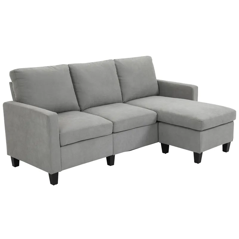 HOMCOM Canapea de colt modulara si moderna, canapea 3 locuri cu peninsula reversibila din material textil gri deschis, 197x139x 91 cm | Romania