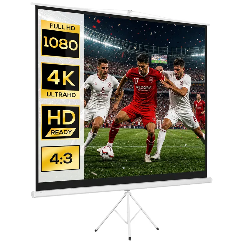 HOMCOM Ecran Proiector de 120" Format 4:3 din Tesatura Tip Plasa, Plastic si Metal cu Trepied, 244x183 cm, Alb | Romania