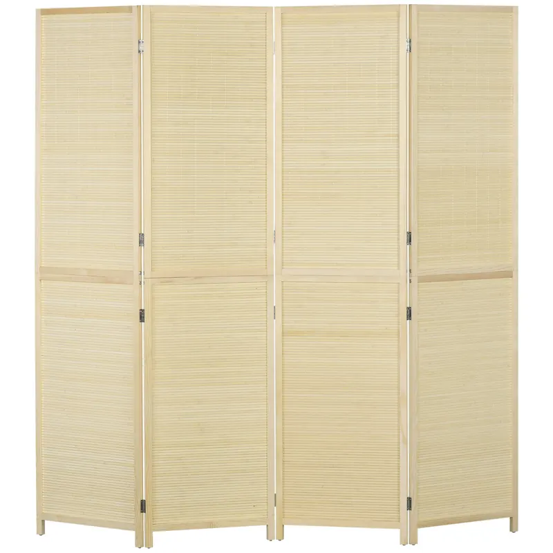 HOMCOM Paravan Interior Pliabil cu 4 Uși, Separator de Cameră din Ratan Bambus, 180x1,6x180 cm, Culoarea Lemnului | Romania
