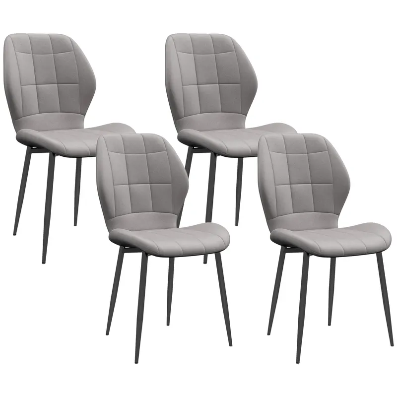 HOMCOM Set of Four Modern Style Flannel Dining Chairs - Light Grey | Romania
