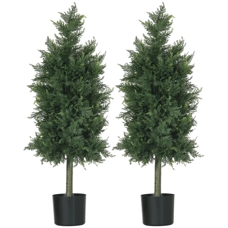 HOMCOM Arbori Topiari de Cedru Artificial, Set de 2 Plante Artificiale în Ghivece, Plante Decorative, 38x12.5x90 cm, Verde | Romania
