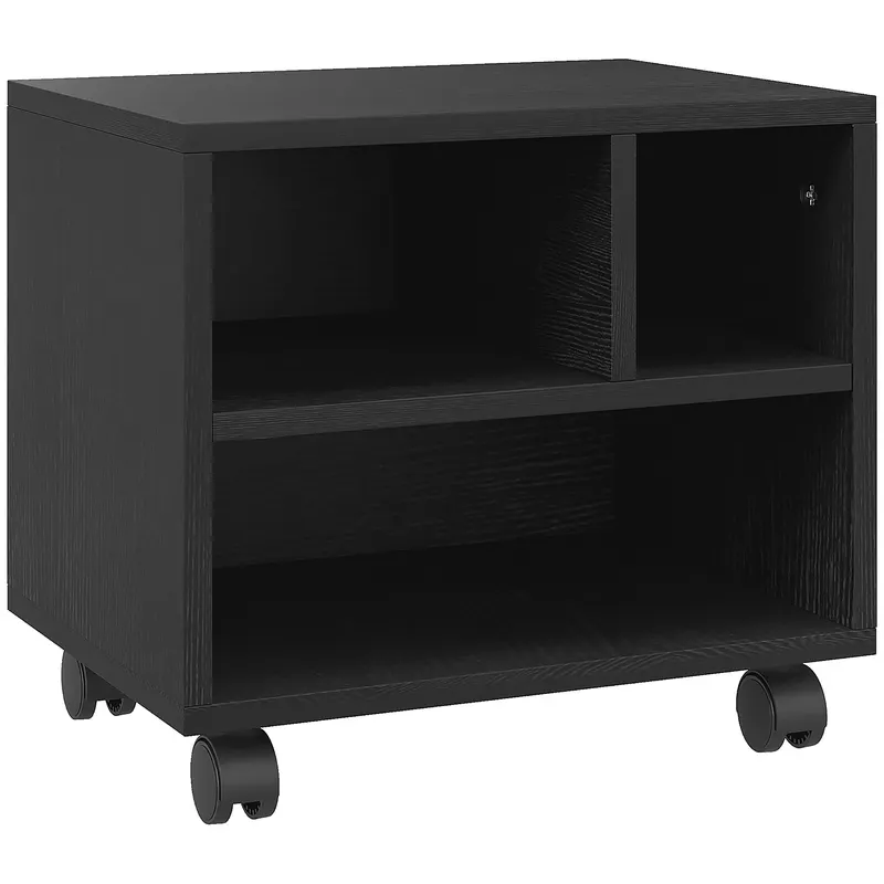 HOMCOM Suport Imprimantă pe 2 Niveluri cu Depozitare, Cărucior Imprimantă pe Roți cu 3 Compartimente, 40x30x36 cm, Negru | Romania