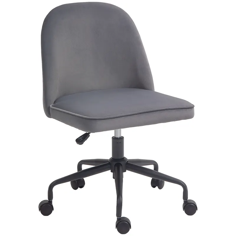HOMCOM Scaun pentru Birou, Scaun din Catifea, Scaun Reglabil pe Înălțime cu Roți Pivotante și Spătar Central, 52x52x80-88 cm, Gri | Romania