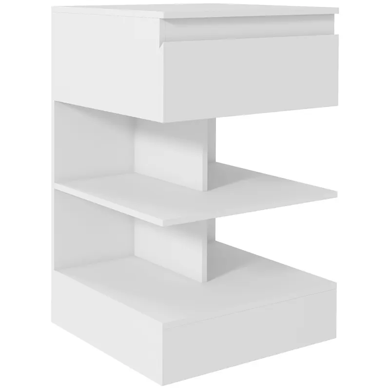 Noptiera Moderna din PAL si MDF cu un Sertar si 2 Rafturi, 39x39x65 cm, Alb HOMCOM | RO