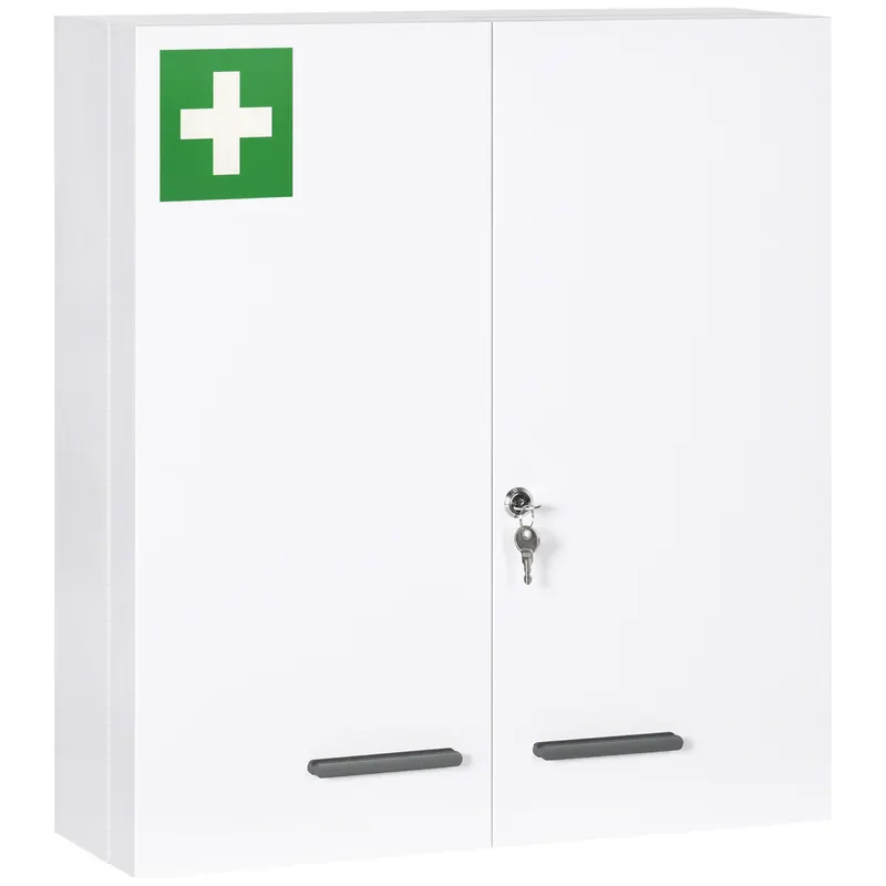 kleankin Dulap pentru Medicamente cu 6 Rafturi cu Încuietoare și 2 Chei de Siguranță, Dulap din Oțel, 55x18x60 cm, Alb