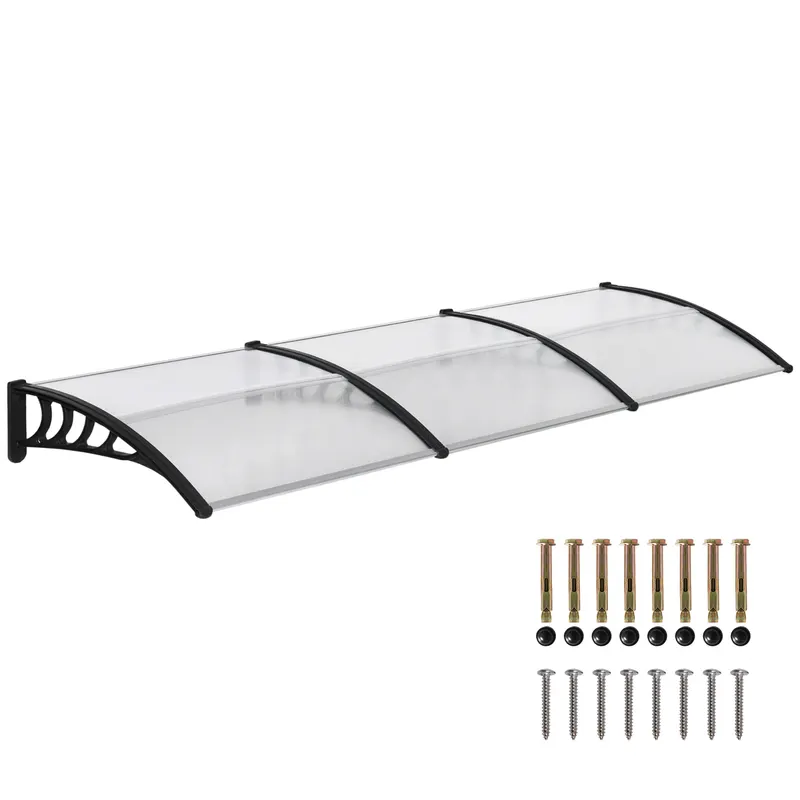 Outsunny Acoperiș din Policarbonat și Aluminiu pentru Balcoane, Ferestre și Uși, Pensilină Exterioară cu Suport din PP, 303x96x27 cm, Transparent