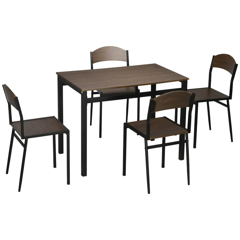 Set de sufragerie 5 piese, masa dreptunghiulara 100x63x76,5 cm, 4 scaune 45x40x82 cm, otel si MDF, maro negru HOMCOM | RO
