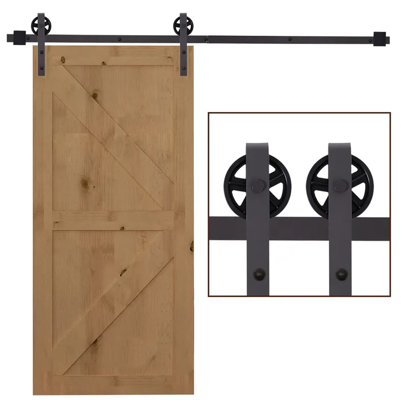 HOMCOM Kit Usa Glisanta 100kg max din Otel Carbon, pentru Usi Glisante cu Sina, 2 Manere, 2 Opritoare Usa, 2 Opritoare Podea, 183x4x0.6 cm