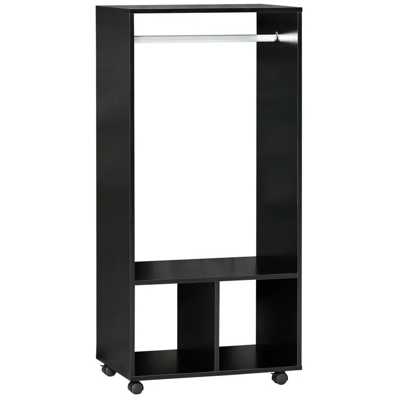 HOMCOM Cuier cu Bară din Aluminiu și 2 Rafturi Deschise, Cuier din PAL, 60x40x128 cm, Negru | Romania