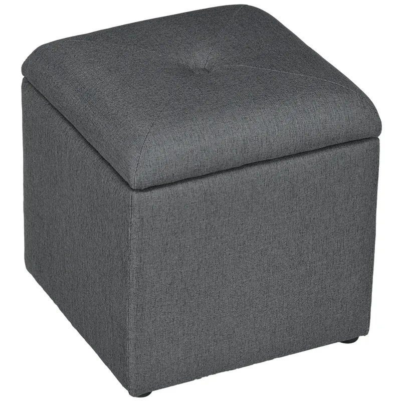 HOMCOM Bancă cu Spațiu de Depozitare Tip Ottoman, Tapițată cu Țesătură Respirabilă, 39x39x39 cm, Gri | Romania