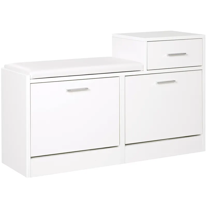 HOMCOM Dulap Pantofi cu Scaun Căptușit, 6 Perechi, 94.5x57x30cm, Lemn Granulat, Alb | Romania