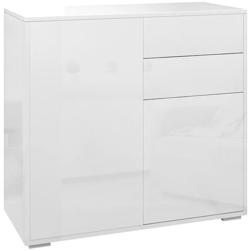 HOMCOM Comodă Elegantă cu Deschidere Touch, 2 Dulapuri și 2 Sertare, pentru Living și Dormitor, 79x36x74cm, Alb Lucios | Romania