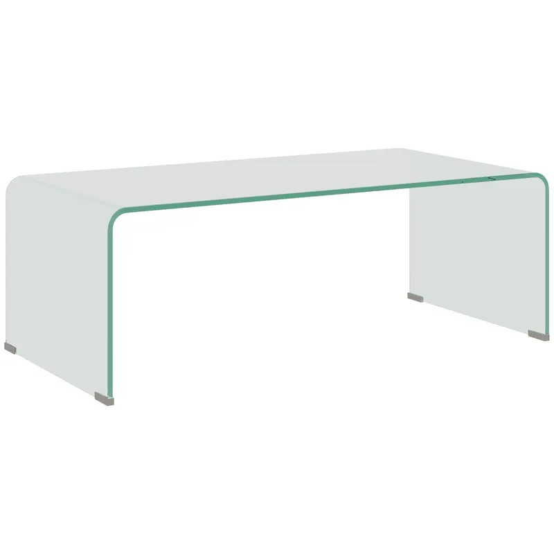 HOMCOM Măsuța de Cafea Monobloc Modernă pentru Living cu Picioare Antiderapante, Măsuță de Cafea din Sticlă Securizată, 100x50x35 cm, Transparentă