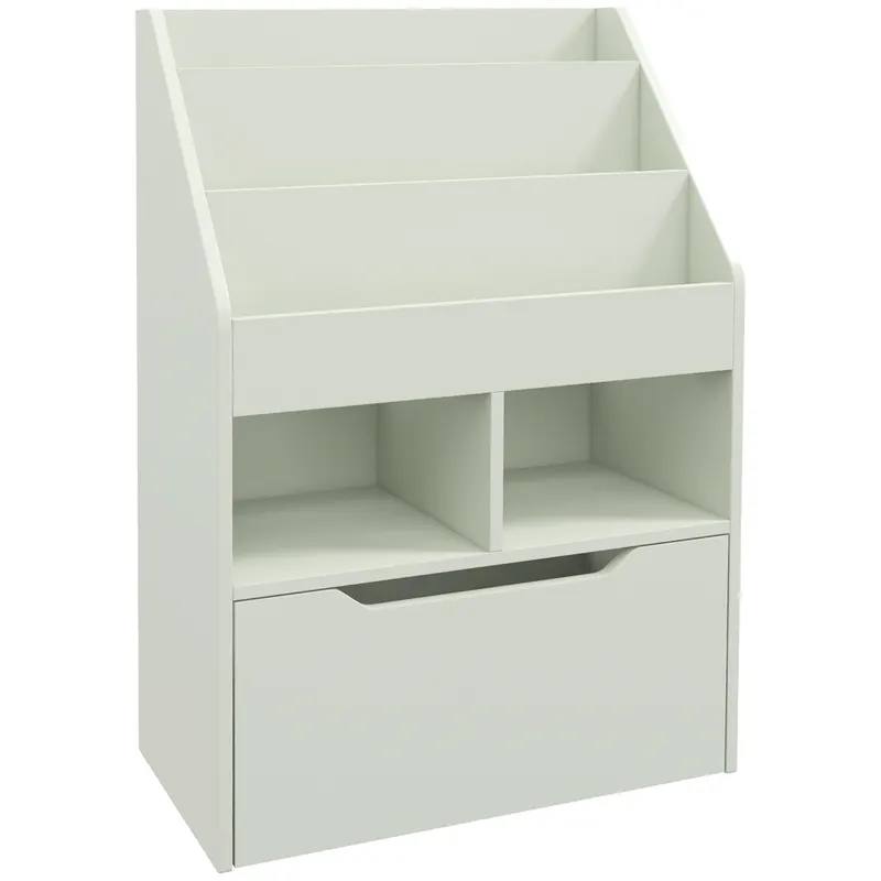 HOMCOM Bibliotecă pentru Copii cu Rafturi și Sertar, Raft Mobil pentru Jucării și Cărți, Dimensiuni 60x29.9x90 cm, Verde Strălucitor | România