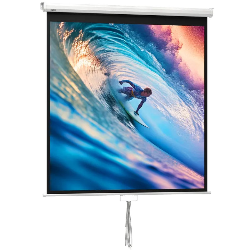 HOMCOM Ecran de Proiecție TV și Proiector de Cinema 4k, Fixare pe Perete sau Tavan, 149x149 cm, Alb | Romania