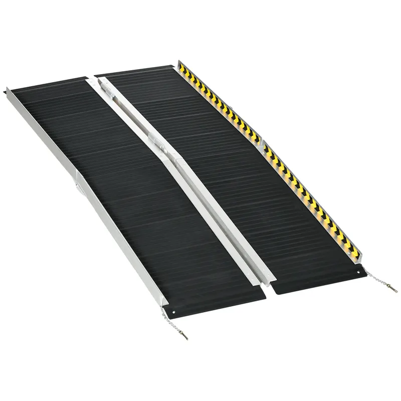 HOMCOM Rampă pentru Scaun cu Rotile, Rampă de Prag Pliabilă din Aluminiu cu Suprafață Antiderapantă, 152x73,6x5,1 cm, Negru | Romania
