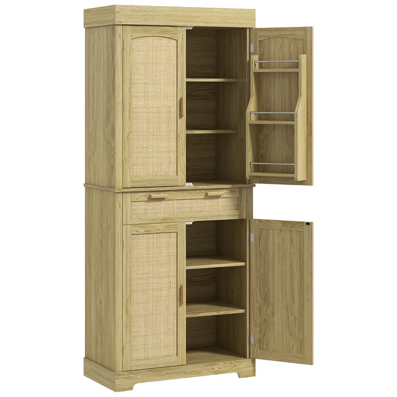HOMCOM Dulap Bucătărie 76×40×183 cm cu 2 Uși și Sertar, Rafturi Condimente, Stejar | Romania