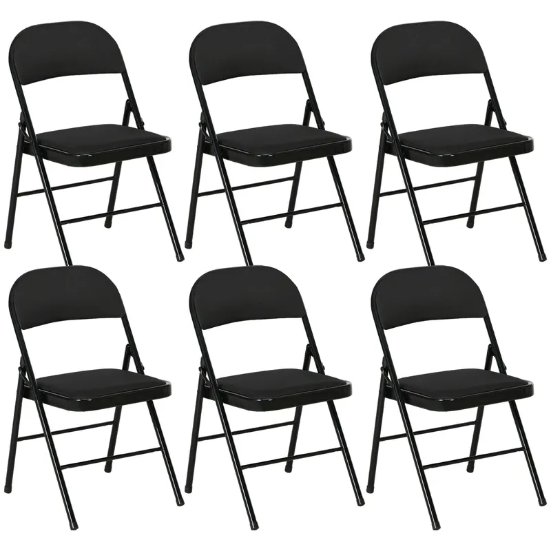HOMCOM Set 6 Scaune Pliabile, Scaune Moderne cu Perne din Poliester pentru Acasă și Birou, 45x46x78 cm, Negru | Romania