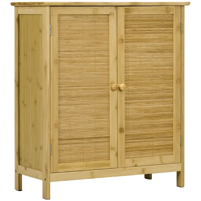 HOMCOM Comodă în Stil Boho din Rattan și Bambus, Dulap cu 2 Uși și Raft Interior, 60x27x67.5 cm, Lemn Natural | Romania