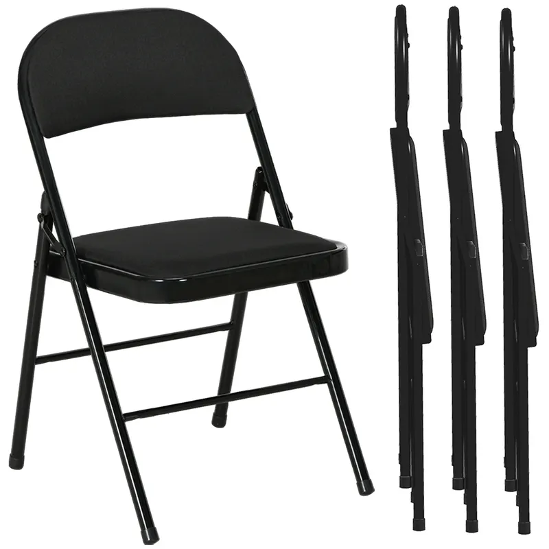 HOMCOM Set de 4 Scaune Pliabile, Scaune Moderne cu Perne din Poliester pentru Acasă și Birou, 45x46x78 cm, Negru | Romania
